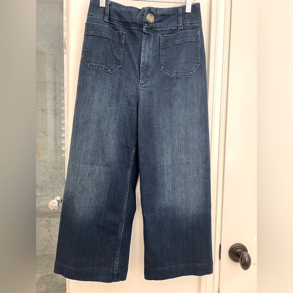 Pilcro blue high rise skipper cropped wide leg jeans sz 28 petite **hemmed**